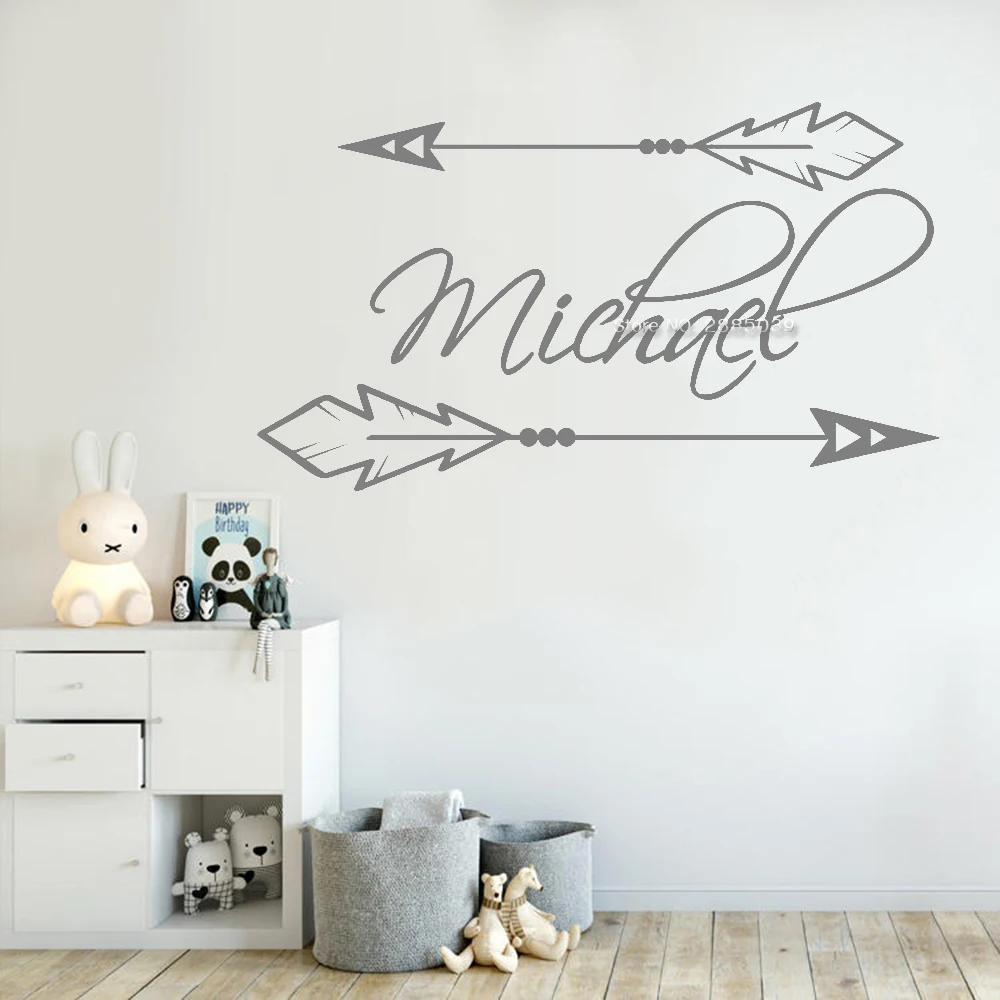 60*34 см стрелки Пользовательское Имя Наклейка Wall Art наклейки на стену в детскую