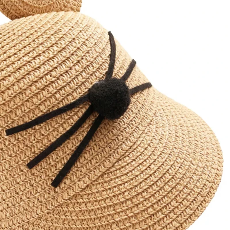 new Summer big ears baby cats hat cute children sunscreen shade sun hat Bucket cap Cartoon image straw hat girl Breathable