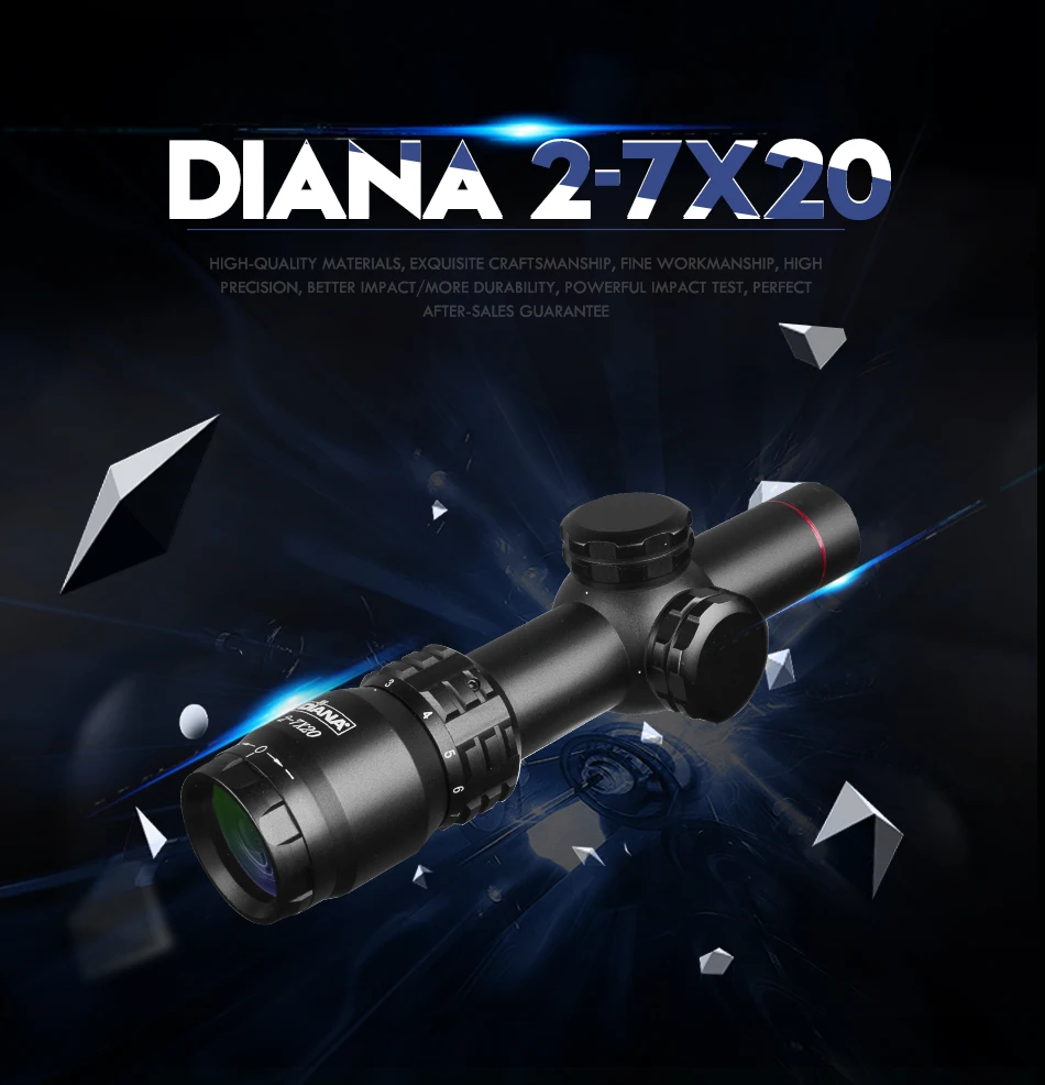 DIANA HD 2-7x20 прицел Mil Dot оптический прицел с прицельной сеткой прицел охотничьи прицелы Открытый тактический прицел для ружья для страйкбола пневматические пистолеты
