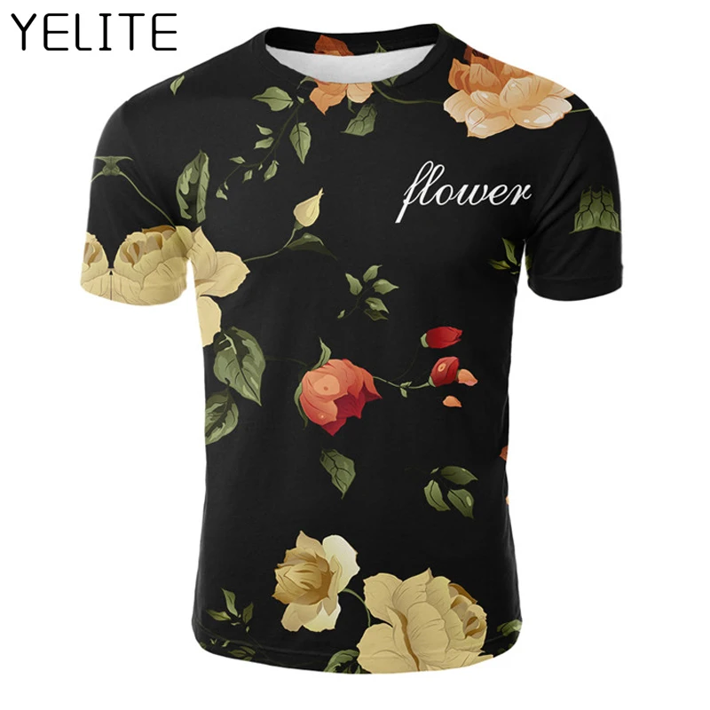 YELITE футболка с цветочным принтом, мужские топы, 3D уличная одежда, мужские футболки, повседневные высококачественные мужские футболки с коротким рукавом