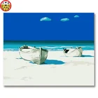 Набор для рисования по номерам на холсте, рисование по номерам, с изображением голубого неба, лодки, летнего пляжа, Морского Пейзажа, ручная роспись маслом, D