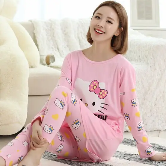 Горячая новинка Hello kitty стильные женские корейские милые пижамы свободные с