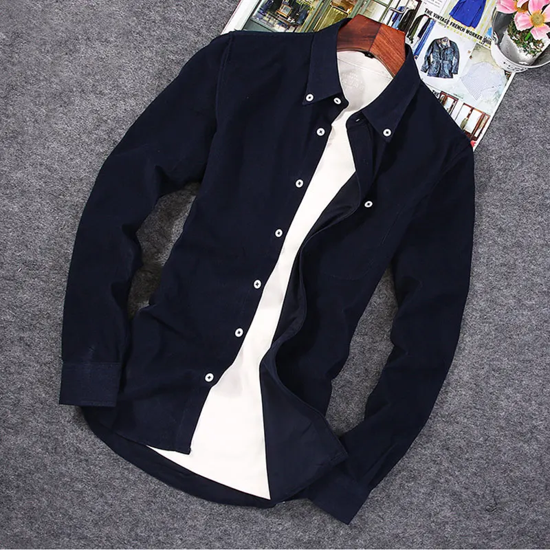 Мужская Вельветовая рубашка с длинным рукавом большого размера 5XL|Повседневные