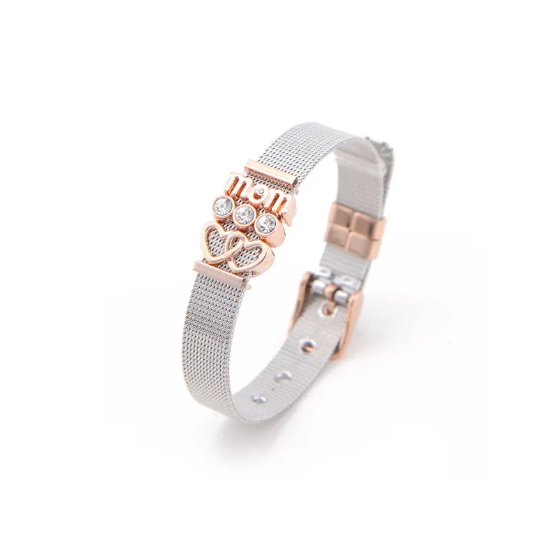 silver rose gol ARMNVNV Мама Любовь скользящий Шарм Сердце Хранитель браслеты нержавеющая сталь сетки Браслеты DIY Шарм ювелирные изделия для подарок на день матери - Окраска металла: silver rose gol