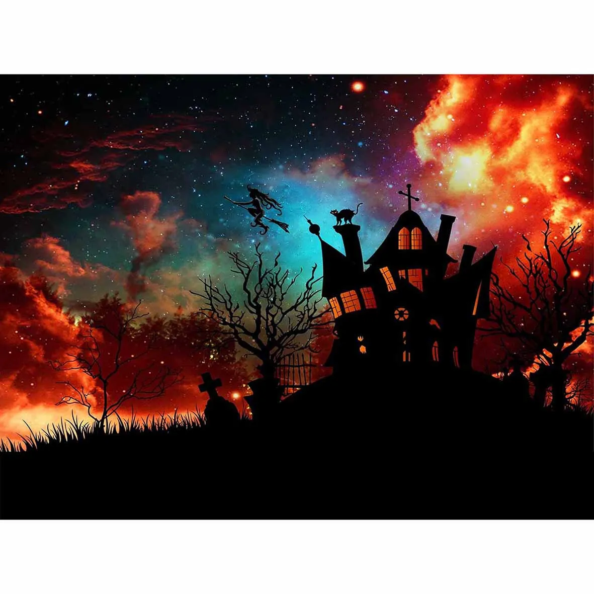 Allenjoy Хэллоуин декорация замок звезды дерево гравировка фото фон фотографический