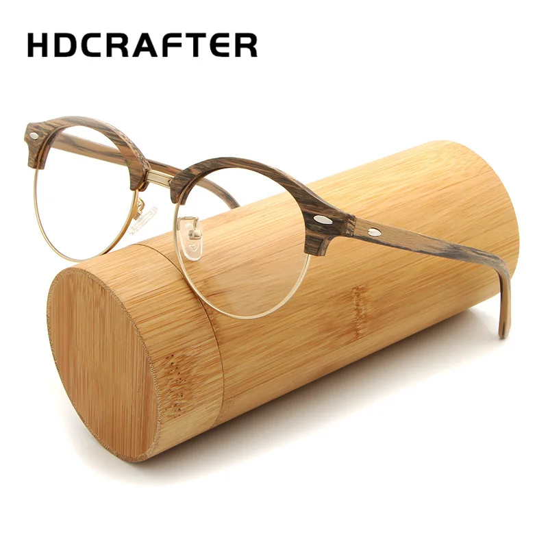 HDCRAFTER ретро круглые оправы для очков для мужчин и женщин деревянная Мода Близорукость стекло es рамка с прозрачными линзами компьютерное стекло для чтения