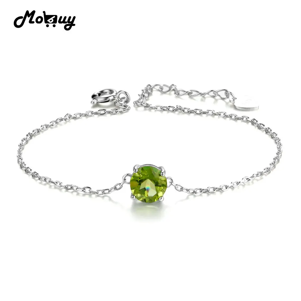 MoBuy MBHI039 Flat Natural Gemstone Peridot Bracelets &amp Bangles 925 Sterling-Silver-Jewelry White Gold Plated Chain For Women | Украшения