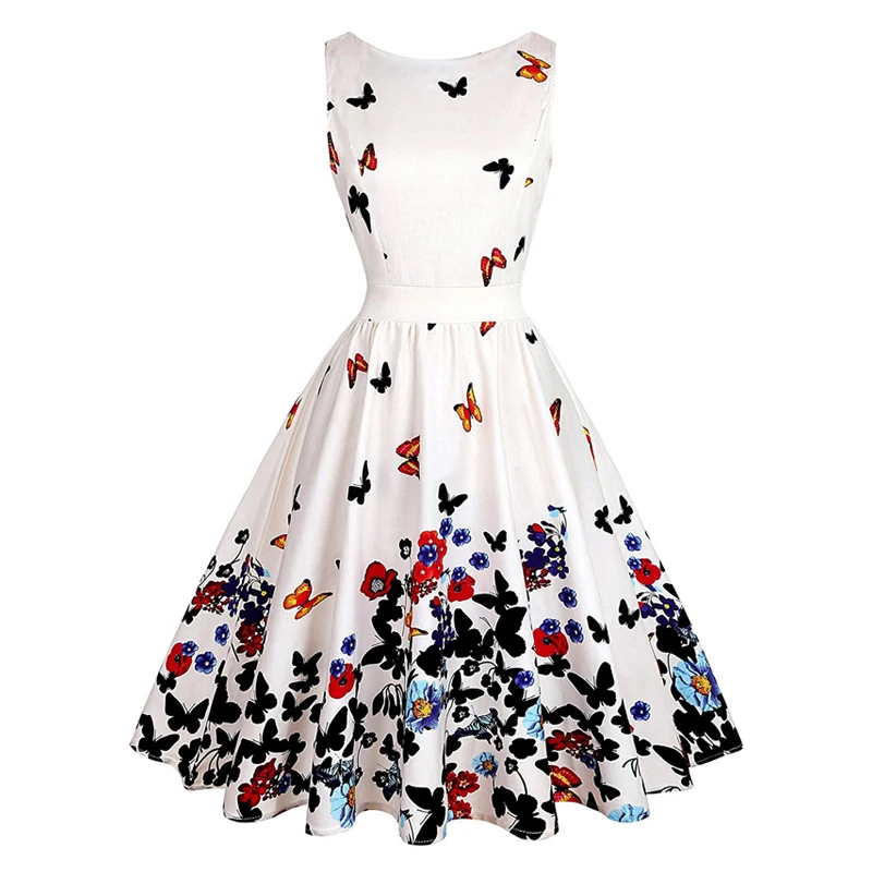 MISSJOY Vestidos de fiesta рождественские вечерние платья трапециевидной формы без рукавов с принтом бабочки в винтажном стиле для женщин robe noel bohemian Ebise