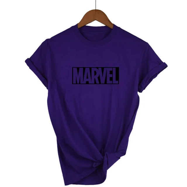 Новинка, модная футболка MARVEL, Мстители, бесконечные войны, Женская хлопковая футболка с коротким рукавом, повседневная мужская футболка marvel, футболки, топы - Цвет: Purple-B