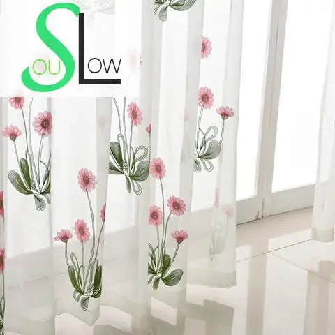 Slow Soul хлопковые пасторальные цветочные шторы с вышитым красным подсолнухом из