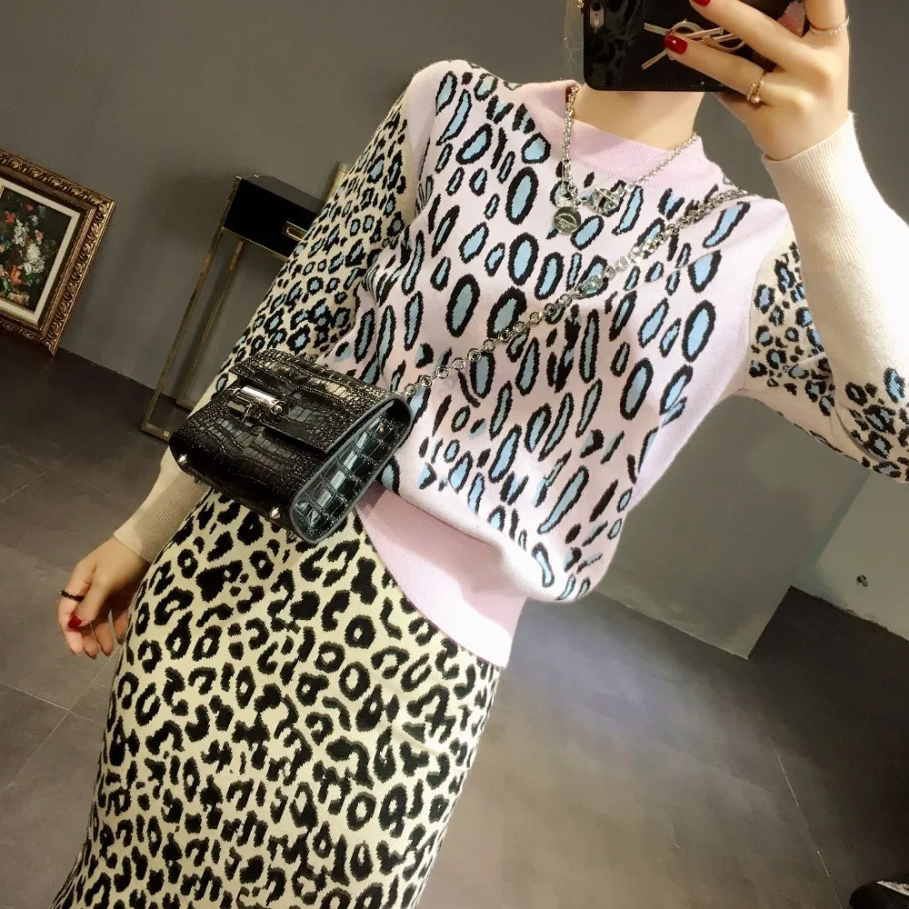 2018 зимний женский свитер контрастного цвета с леопардовым принтом Женский