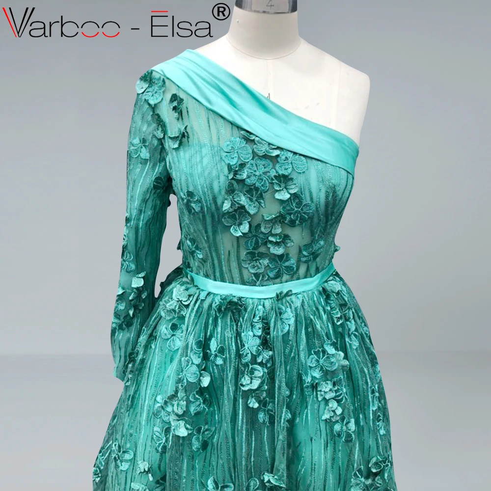 Женское платье на одно плечо VARBOO_ELSA зеленое арабский вечер в Дубае длинное