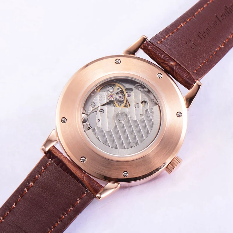 Мужские автоматические часы debel 40 мм Rosegold PVD белый циферблат римские Маркеры