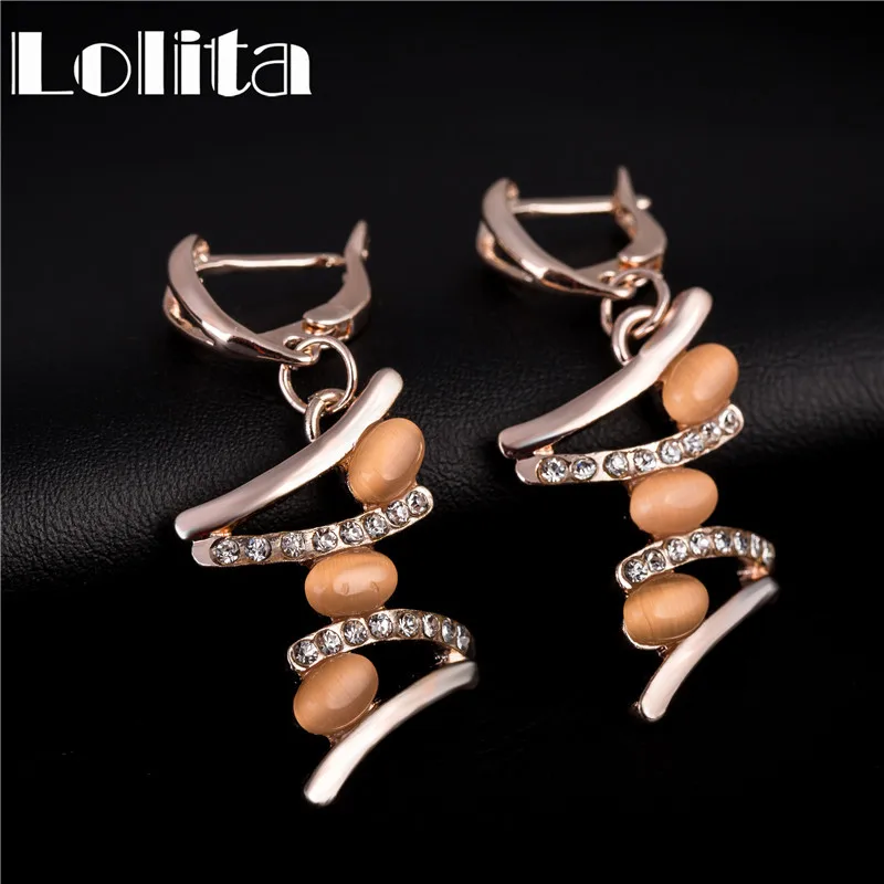 Розовое Золото Цвет Австрийский хрусталь Опал Ожерелье Серьги Ювелирные Наборы