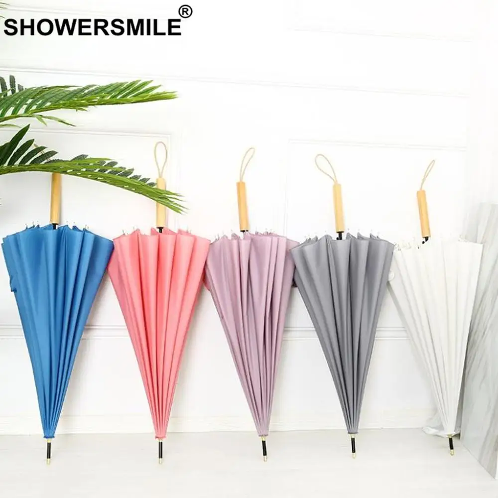 SHOWERSMILE Зонт с длинной ручкой для дождя женский розовый деревянной Guarda Chuva