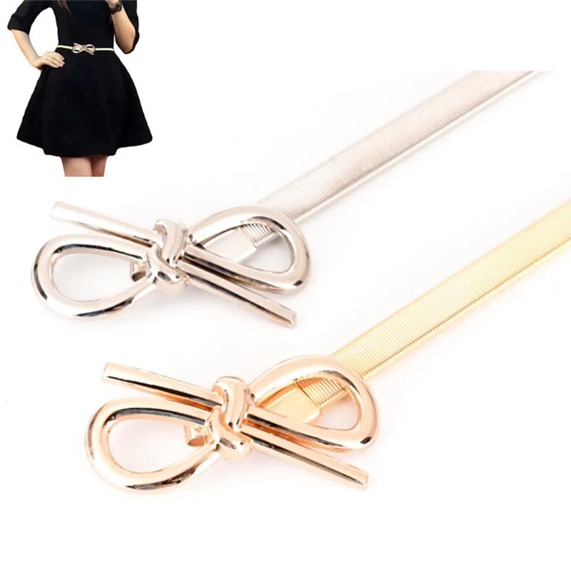 

Hot Women Belt Metal Bow Design Clasp Front Stretch Elastic Waist Dress Belt Strap Waistband Waist Belt Skinny Elastic Ceinture