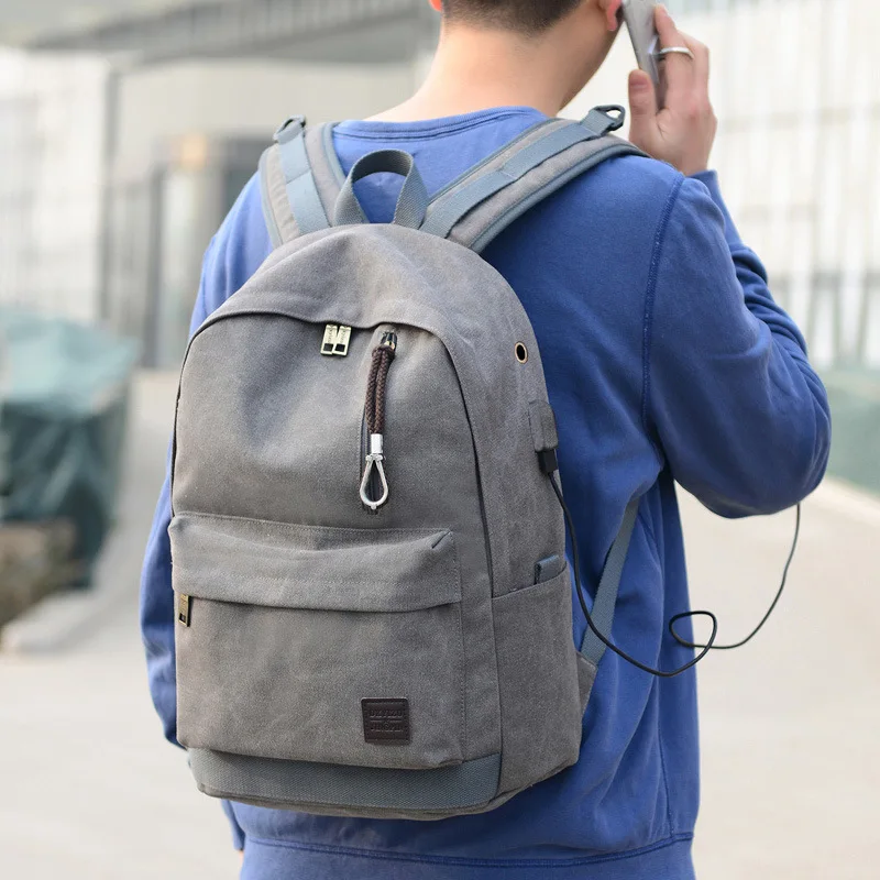 LeTrend холст многофункциональный USB зарядка для мужчин 15 дюймов ноутбук рюкзаки