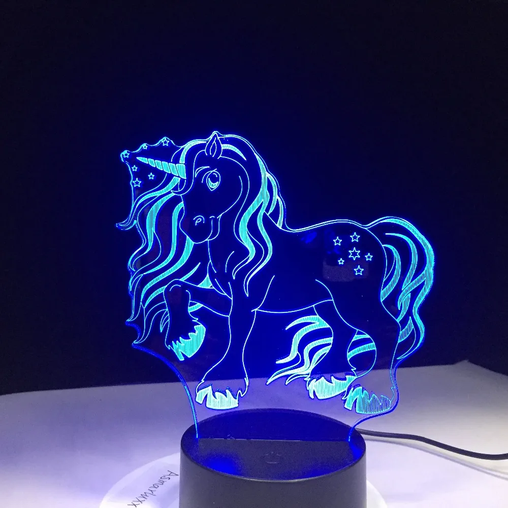 3D Творческий Luminaria Единорог светодиодный настольная лампа Фонари 7 цветов Изменение ночник лампе светодиодный Мультфильм Usb свет вечерние праздничные подарки