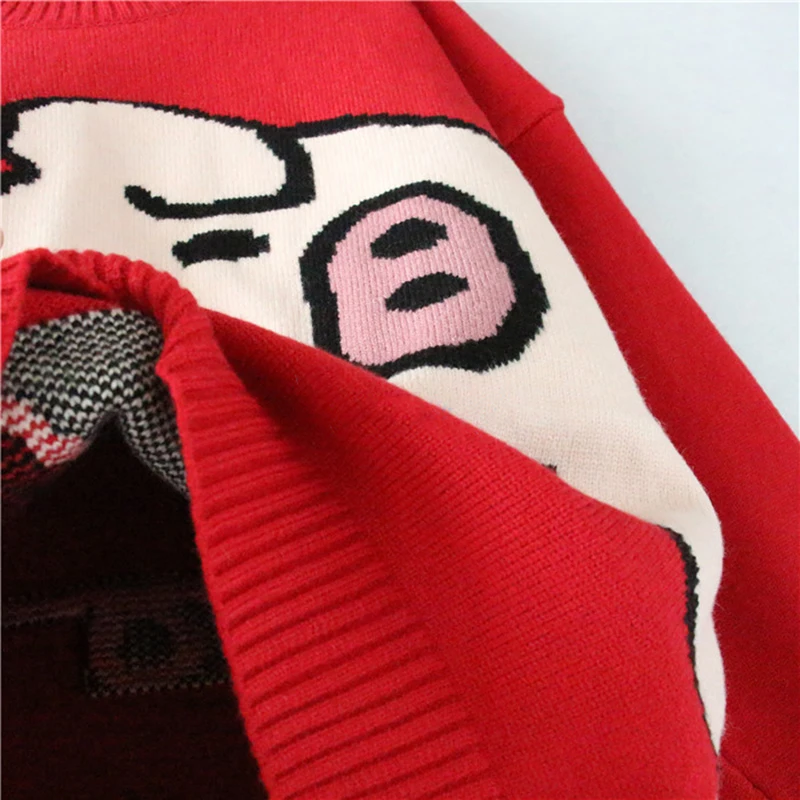Spring Autumn New Women Pullover Sweaters O Neck Cartoon Pig Pretty Vintage Japan Style Ladies Knitwear Jumper Tops C-068 | Женская