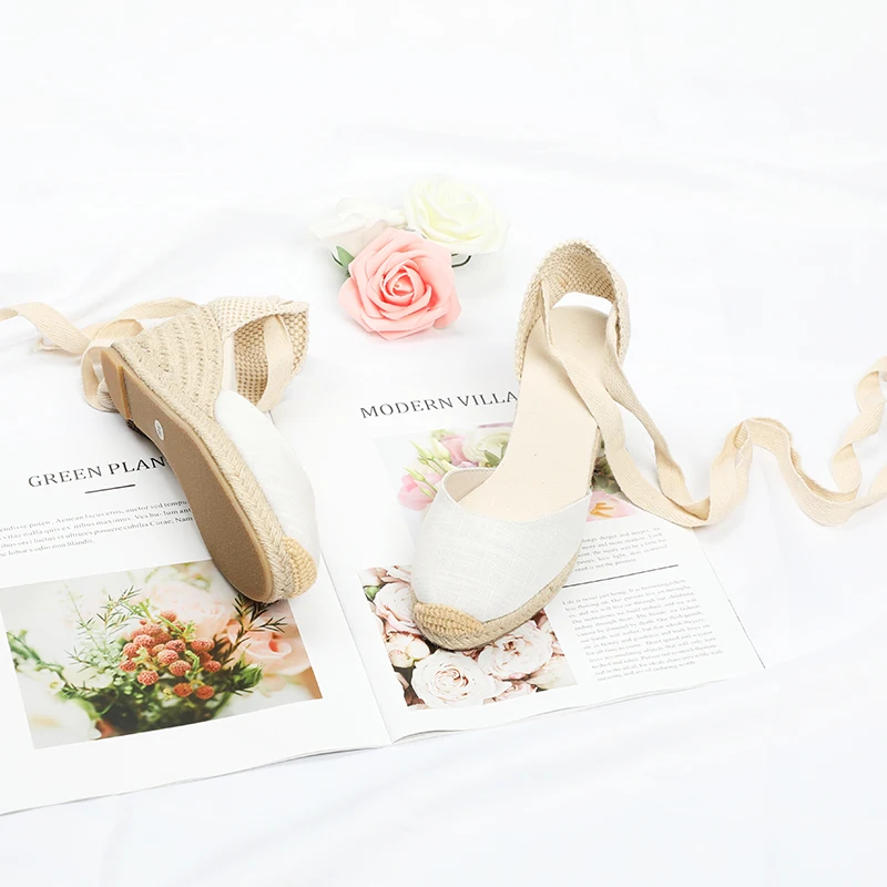 Босоножки женские на танкетке льняные босоножки с ремешком щиколотке средней