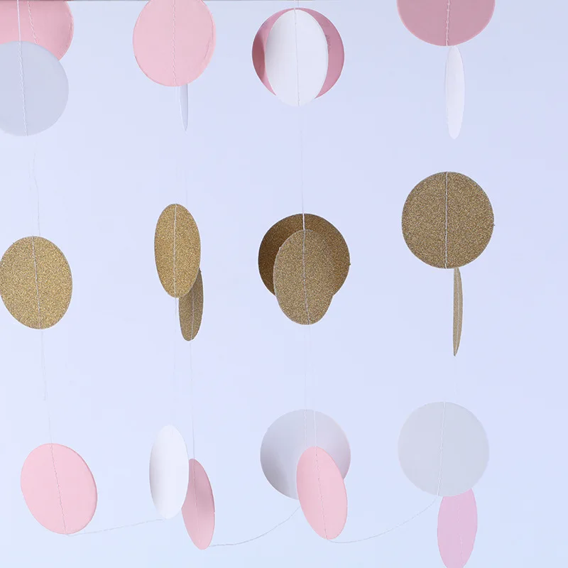 Розовые белые и золотые блестящие круглые фотообои баннер 2 м