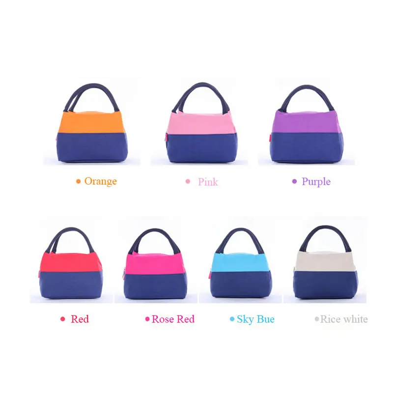 

BONAMIE Canvas Zipper Lunch Bag for Women Kid Portable Patchwork Lancheira Bolsa Student Colorful Picnic Food Handbag Cooler Bag
