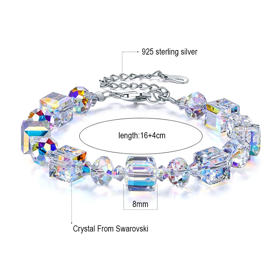 Роскошные браслеты с квадратными кристаллами Swarovski, модные браслеты из стерлингового серебра, браслеты для женщин и девушек, ювелирные изделия в подарок