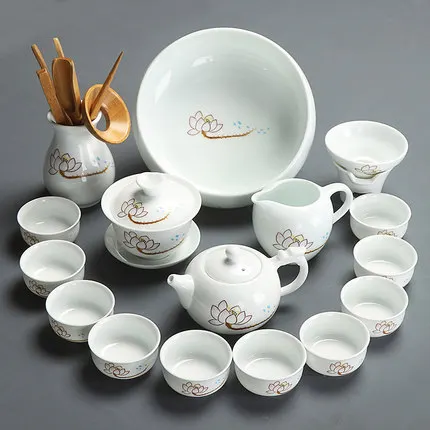 Семейная офисная керамика GaiWan полный набор белый фарфоровый Лотос чехол чайный