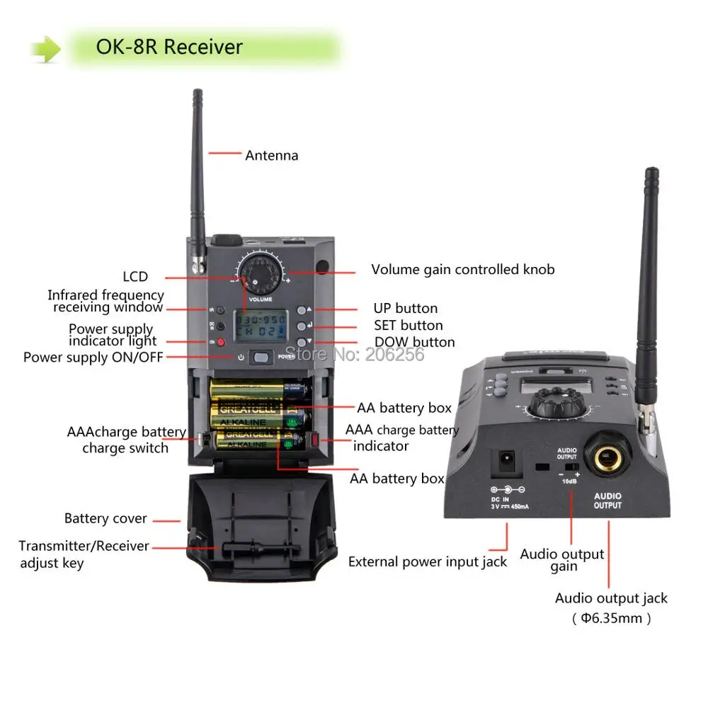 OKMIC OK-8R/AH1 Профессиональный UHF PLL Инструмент Беспроводная микрофонная система для саксофона/скрипки/флейты/гуженга/бутылки тыквы шелк