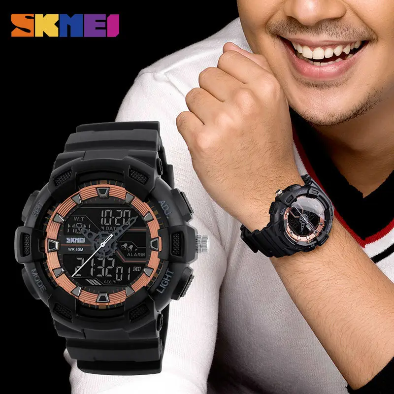 SKMEI Модные мужские цифровые часы календарь обратно светильник спортивные 5Bar