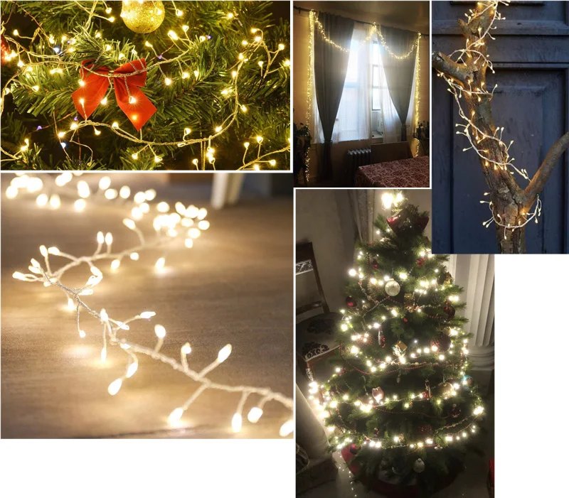 33ft 300LED Кластерные гирлянды ветка дерево Открытый медный провод сказочные огни для кафе бар Свадебные вечерние Рождественское украшение для дома