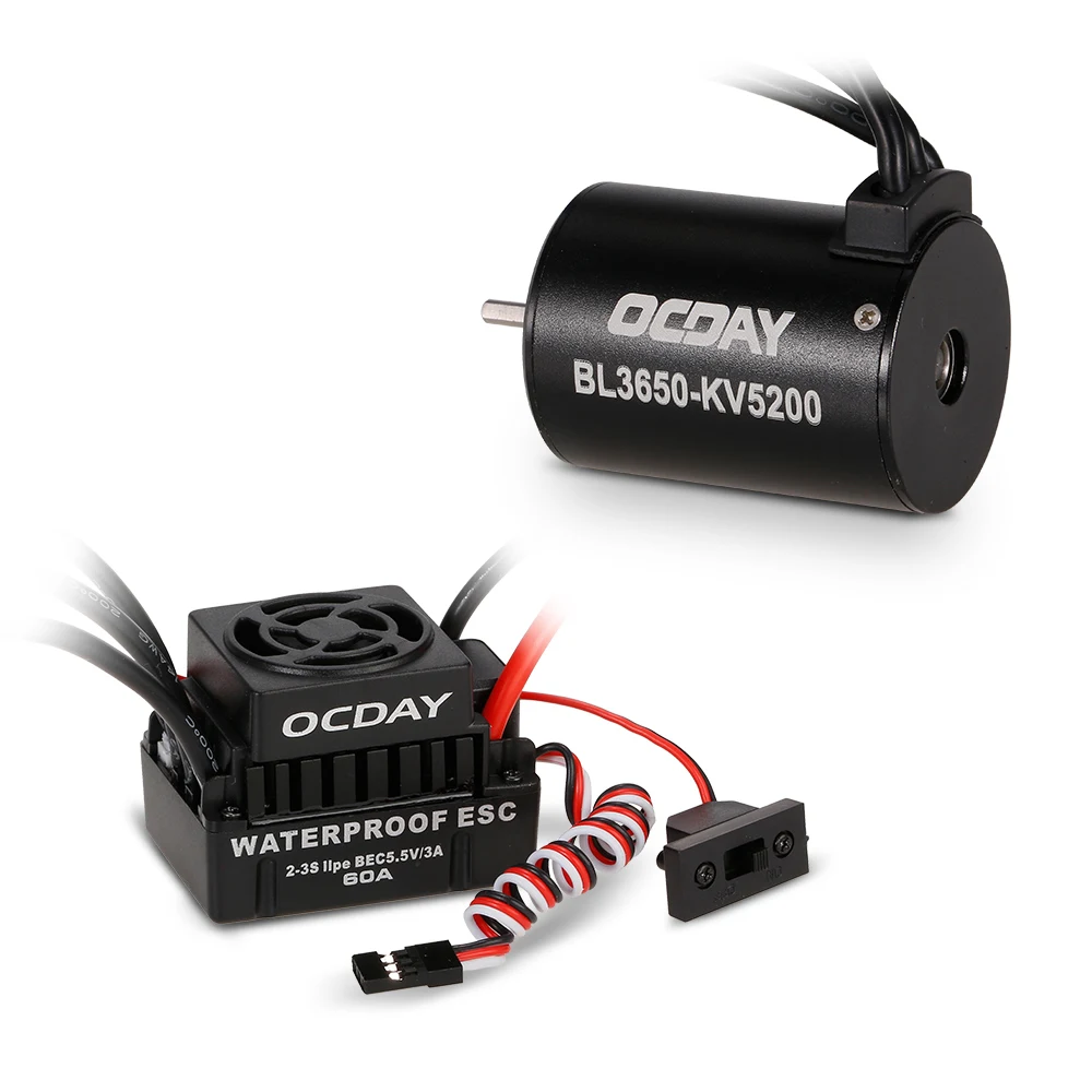 3650 5200KV 3900KV Brushless Sensorless Motor with 60A Waterproof ESC for RC Car 1:10 Truck Model SUV Crawler DIY Part | Игрушки и хобби