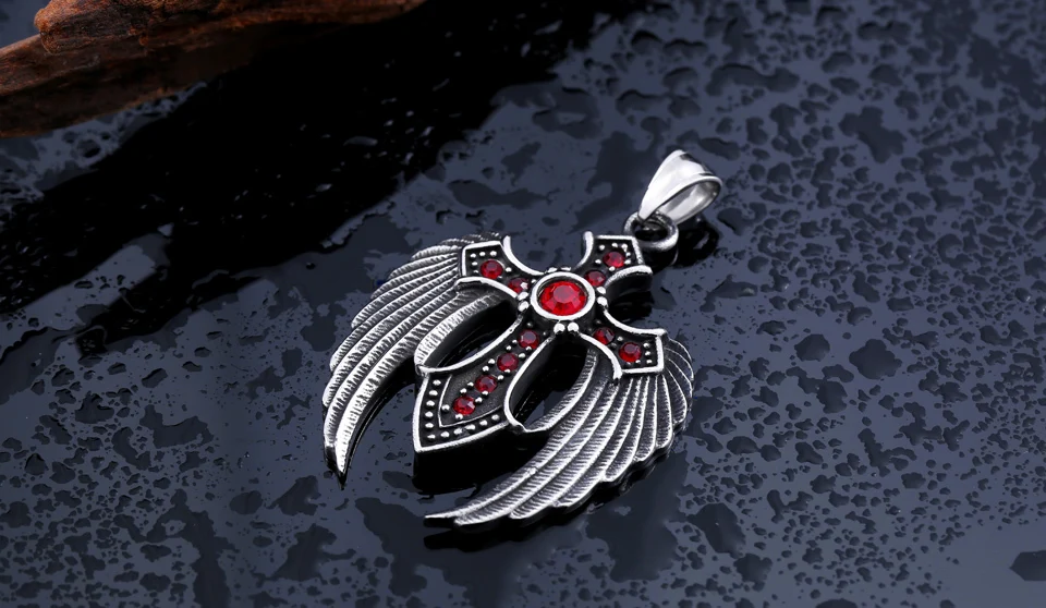 Нержавеющая сталь Крылатый крест камень кулон для человека Винтаж Jewelry BR-P003