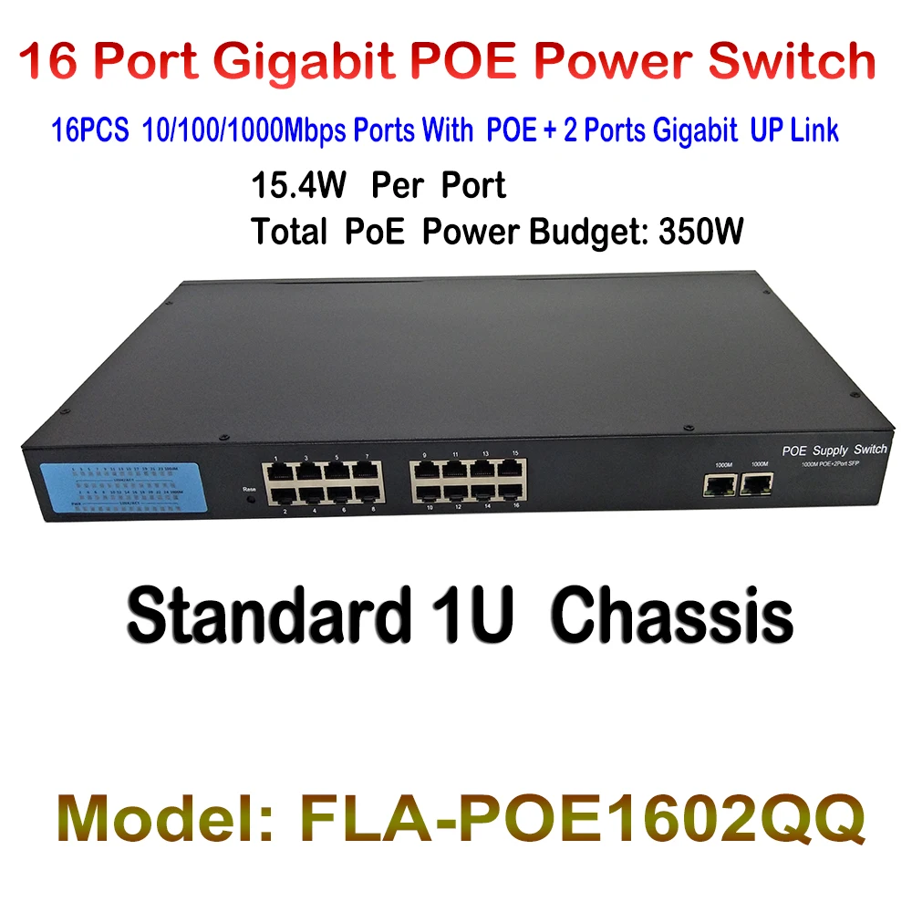 New 16ch Ports POE Fast Ethernet Switch with 2ch gigabit Auto up link switch RJ45 Network LAN Switcher 48V POE Power Supply