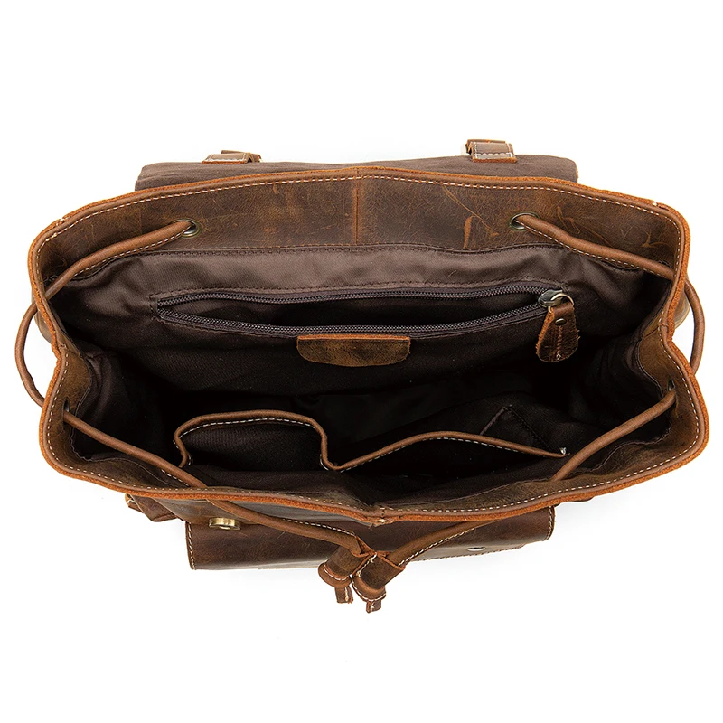 

Nesitu High Quality Vintage Brown Coffee Genuine Crazy Horse Leather Women Men Backpacks Real Skin Travel Bags M8507