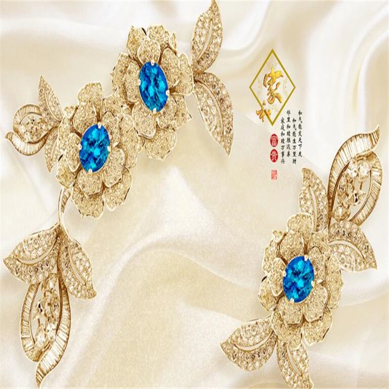 Beibehang большой Фреска Европейская эстетика 3d синий драгоценный камень цветок