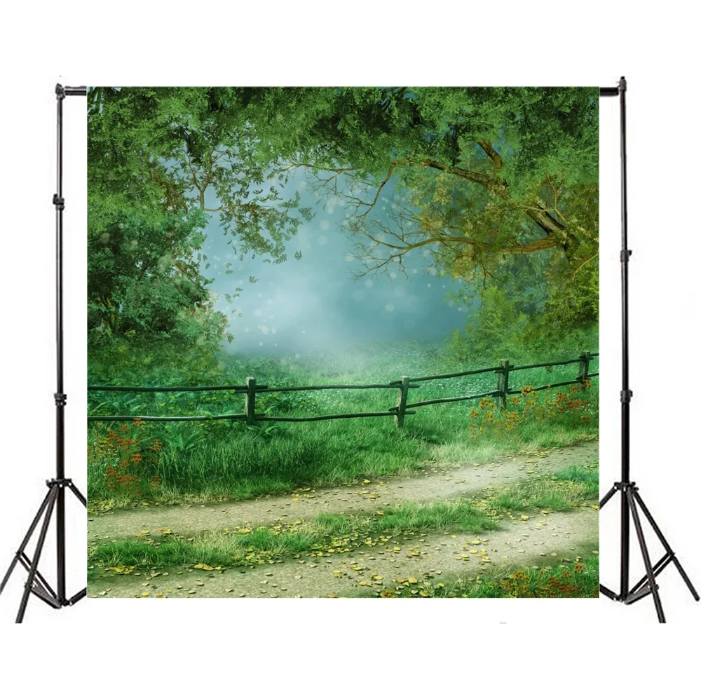 Фоны для фотостудии Laeacco Green Spring Wood Fence в горошек сказочные детские фоны