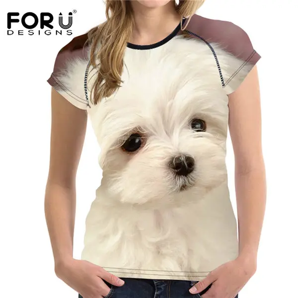 FORUDESIGNS/Женская Футболка harajuku kawaii футболка Забавный бишон фризе Печать Женская футболка пушистая собака рубашка повседневная для девочек-подростков - Цвет: w3227..bv