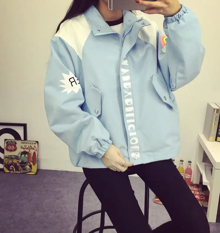 Весенне осенняя Свободная Женская куртка с принтом радуги Harajuku|women windbreaker jacket|womens