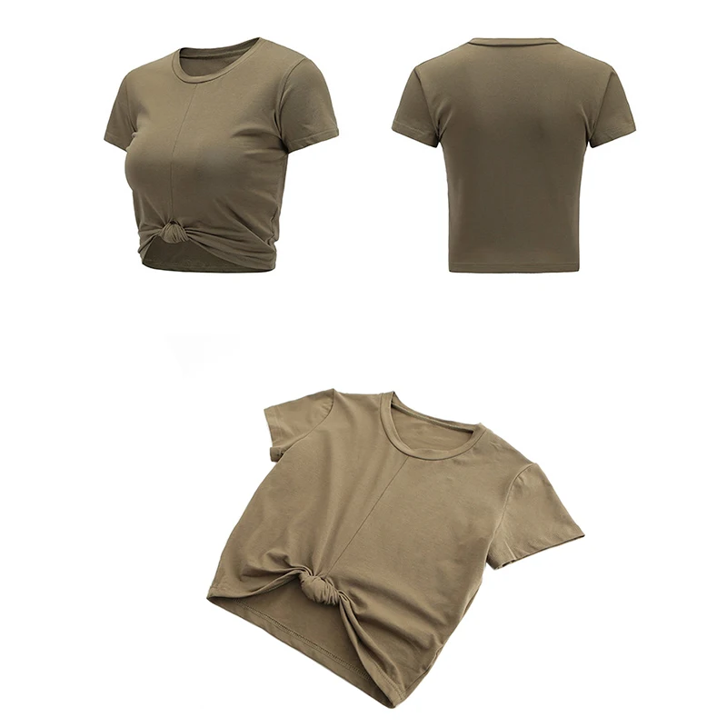 Colorvalue Summer Slim Fit O-neck Sport T-shirts Women Kink Design Fitness Workout Crop Top Leisure Cotton Short Sleeve Shirts