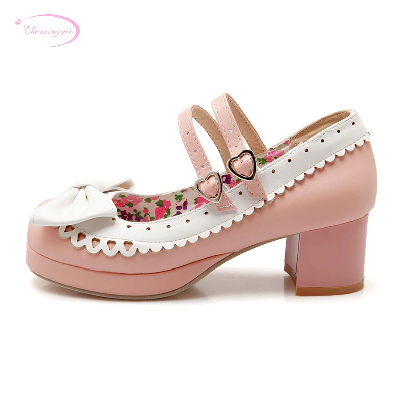 

Chainingyee sweet dating style comfortable round toe pumps fashion belt buckle bowknot mixed color high-heeled women's shoes