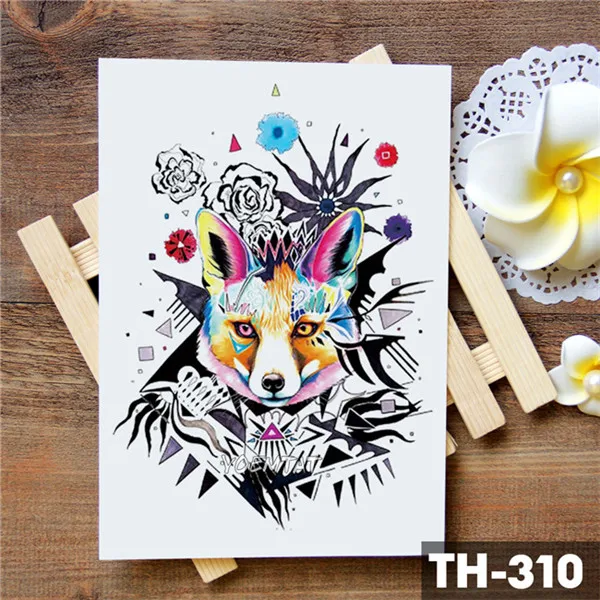 19-TH-310 Временная татуировка с изображением огненной лисы, розы, волка, пера, акварели, наклейка с изображением Луны, водостойкая татуировка, боди-арт, рука, поддельные тату для мужчин и женщин - Цвет: 19-TH-310