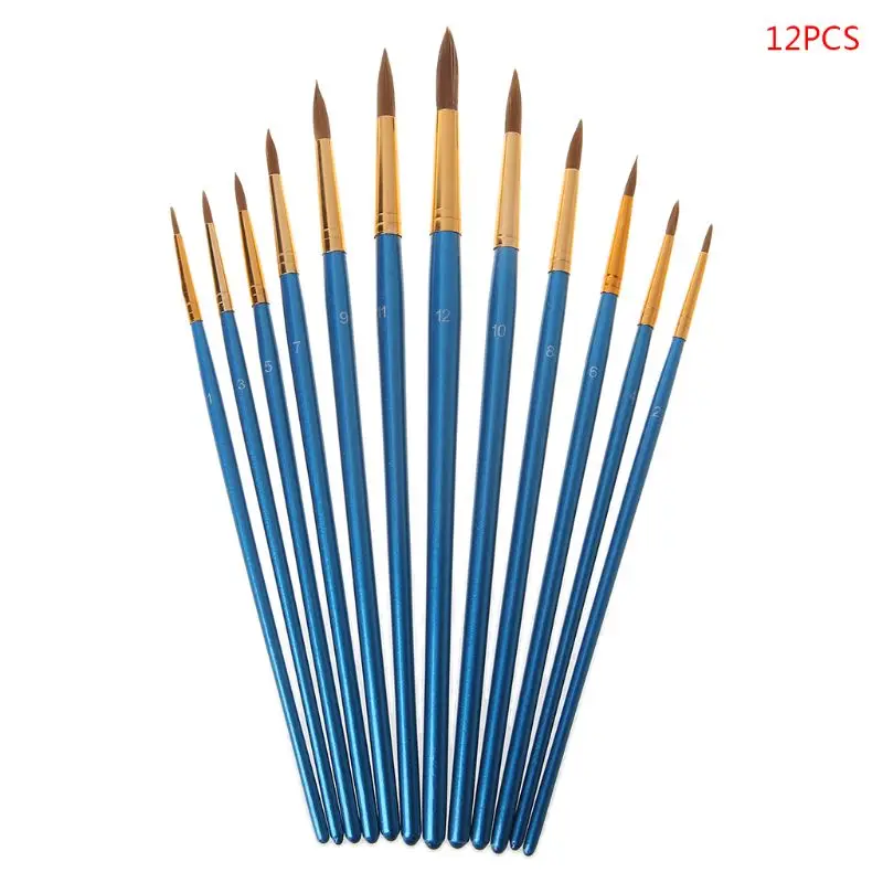 Pointed Tip 12 шт набор кистей для рисования для художника нейлоновая щетина Акварельная акриловая масляная краска наклонная Плоская Круглая заостренная ручка наконечник товары для рукоделия C26 - Цвет: Pointed Tip
