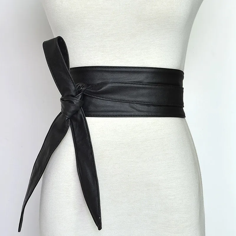 Autumn Winter Solid Multicolor Wide Waist Belts Women's Fashion Accessories Wild Decorative Ribbons Bow Tie Leather Belts AN1161