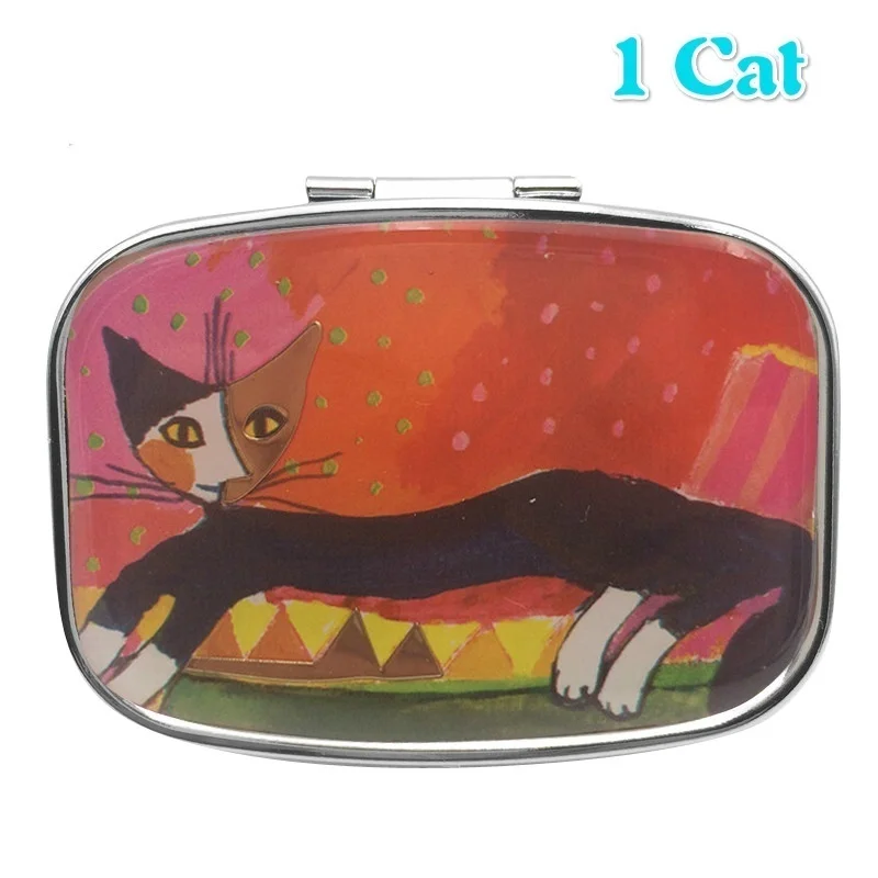 1cat Семья кошек лунный свет Pill Box держатель для хранения Организатор Чехол W/внутреннее зеркало мешок Таблица Крюк - Цвет: 1cat