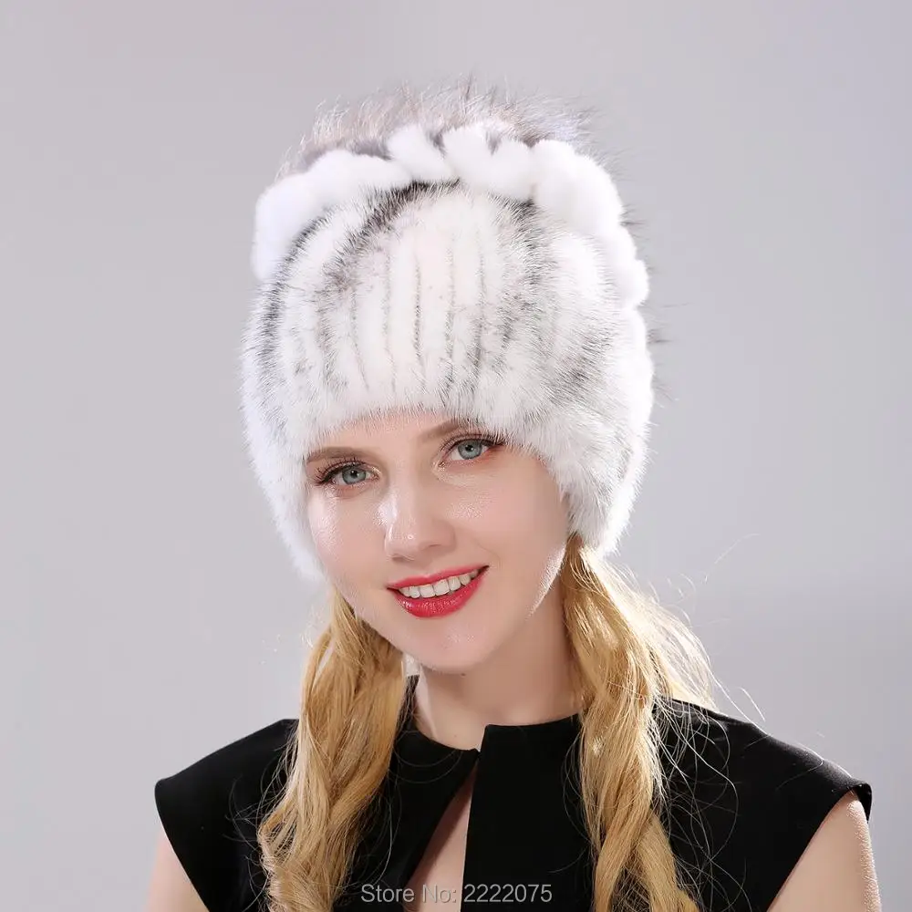 2017 ручная работа зимняя Осенняя вязаная шапка 100% меховая из натуральной норки