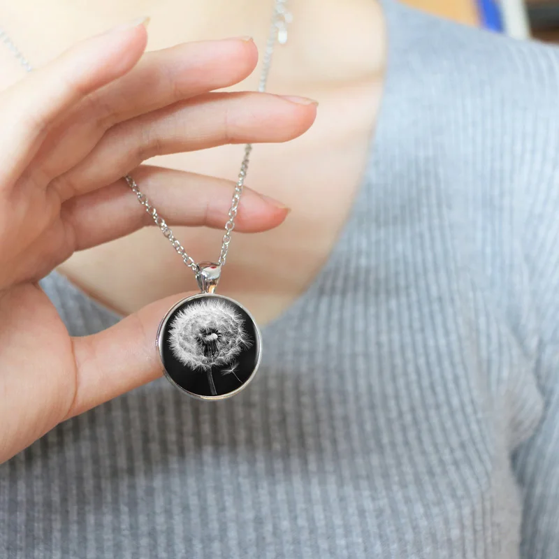 Колье и подвески с логотипом одуванчика черно-белый цветок ручная работа круглая