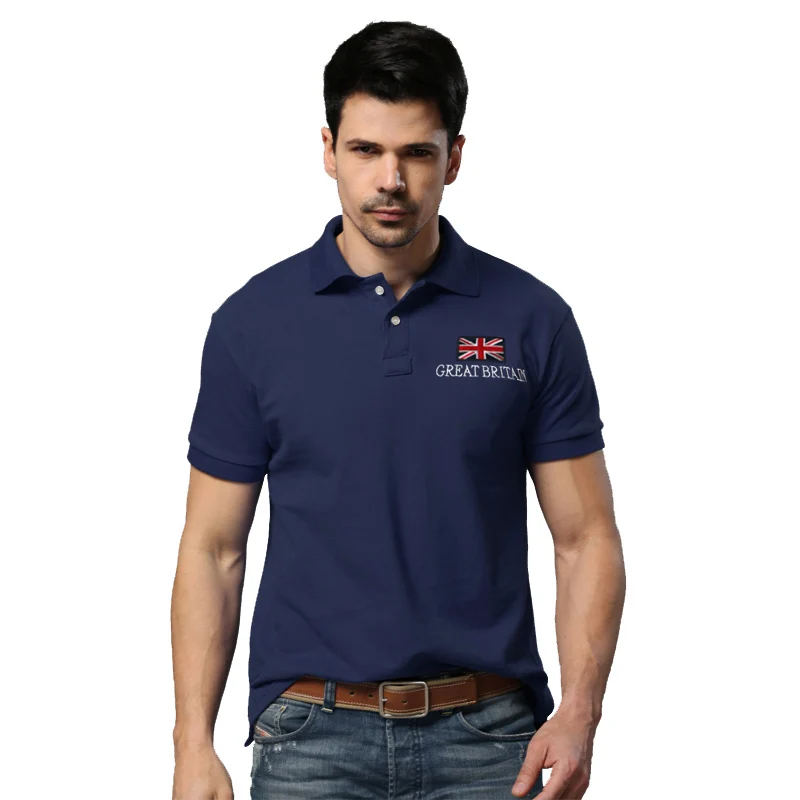 Мужская хлопковая рубашка-поло однотонная Повседневная с флагом Великобритании