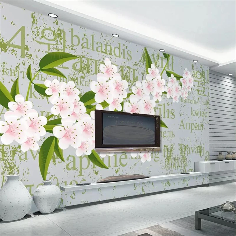 

Обои beibehang на заказ, романтические обои с апрельским цветком вишни, фотообои с буквами, Фреска для гостиной, спальни, фоновая Фреска
