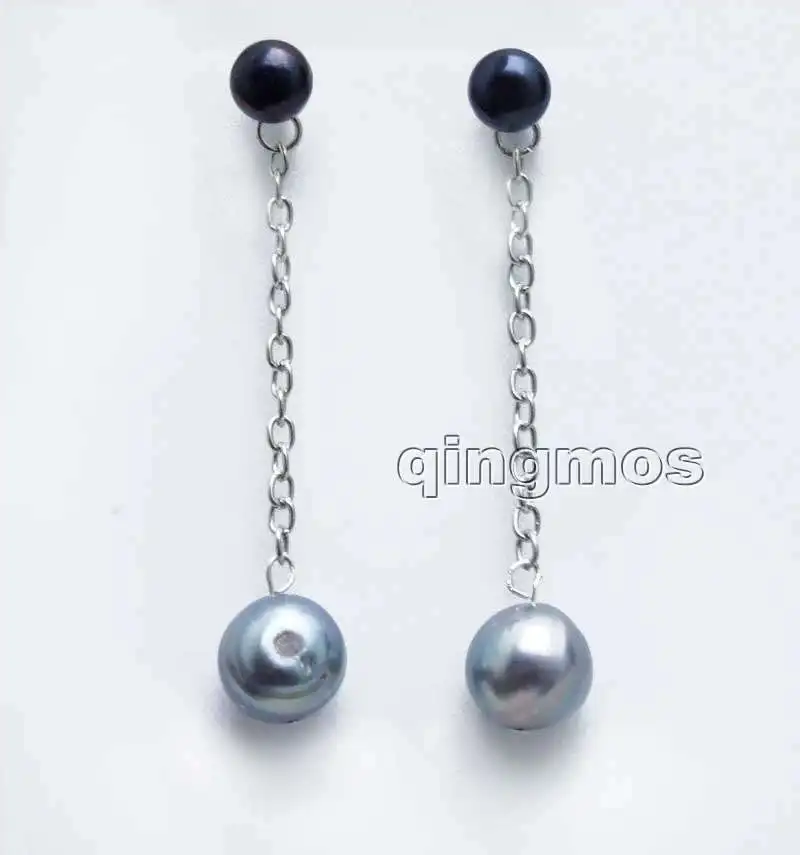 

Black 7-8mm Flat Round Natural Pearl and 10-11mm potato pearl Earring-ear578